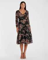 Black Floral Embroidered Tea Length Dress - FINAL SALE