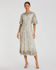 Silver Flounce Sleeve Midi Dress - FINAL SALE