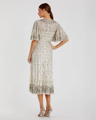 Silver Flounce Sleeve Midi Dress - FINAL SALE