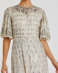 Silver Flounce Sleeve Midi Dress - FINAL SALE