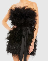Black Feather Strapless Mini Dress - FINAL SALE